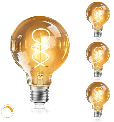 URing Glühbirne E27 LED Warmweiss Dimmbar 2200K Edison Vintage LED Leuchtmittel 4W Energiesparlampe Filament Lampe Retro E27 Birne Deko für Haus Café Bar, 3 Stück (G80)