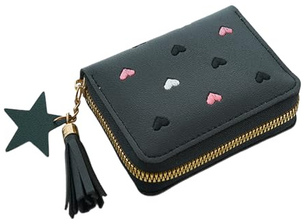 Portafoglio per ragazze e bambini, in pelle PU, mini portafoglio per bambini con nappe ricamate e cerniera, portafoglio alla moda per donne e adolescenti, di piccole dimensioni con elastici