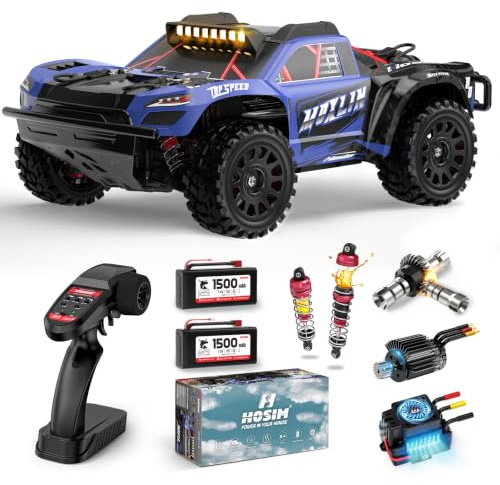 Hosim 1/14 Brushless RC Auto Offroad, 60KM/H RC Buggy für Erwachsene | 2847 3100KV Brushless-Motor 60KMH, 2 * 2S 1500mAh Akku für 30 Min, Vollmetall-Getriebesystem, Hydraulischer Metallstoßdämpfer