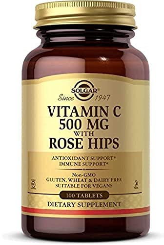 Solgar Vitamin C 500 mg with Rose Hips Tablets - Pack of 100 - Healthy Immune System and Energy Levels - Antioxidant - Supports Collagen Formation - Vegan, Gluten Free and Kosher
