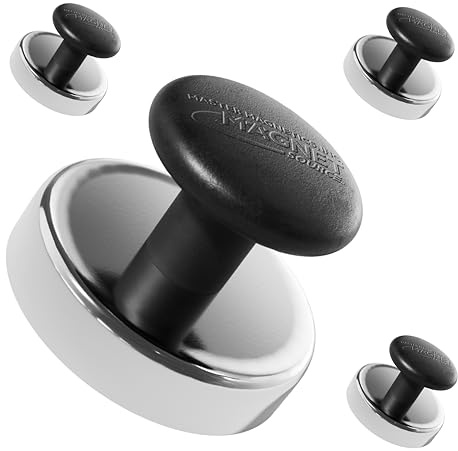 Master Magnetics Round Base Magnets with Knob - 1.43 Diameter, 0.98 Total Height with 1 Diameter Knob, 16 Pound Pull, Chrome, Pack of 4, HMKR-45X4