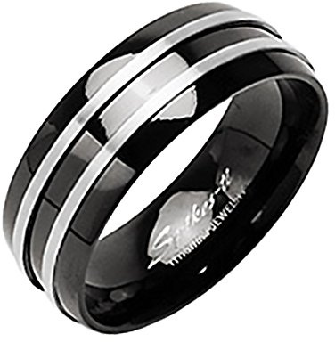 Mianova Band Ring Titan poliert mit 2 Streifen für Damen oder Herren
