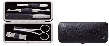 ZWILLING TWINOX Maniküre Pediküre Set 5-teilig, Premium Edelstahl Nagelset für Hände und Füße, Leder mit Metallrahmen, Schwarz