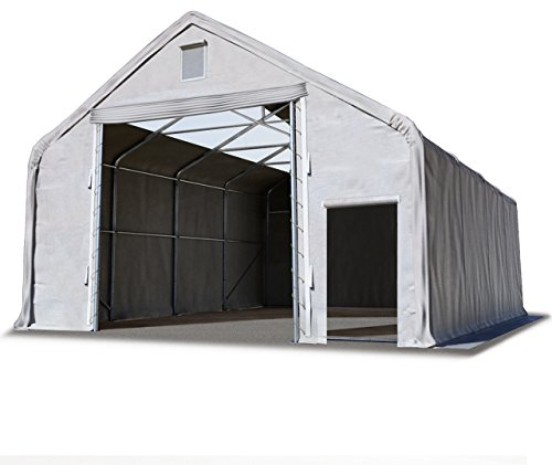 TOOLPORT Lagerzelt 8x12 m/Seitenhöhe 3m mit Oberlichtern Zelthalle PRIMEtex PVC Plane 2300 N grau