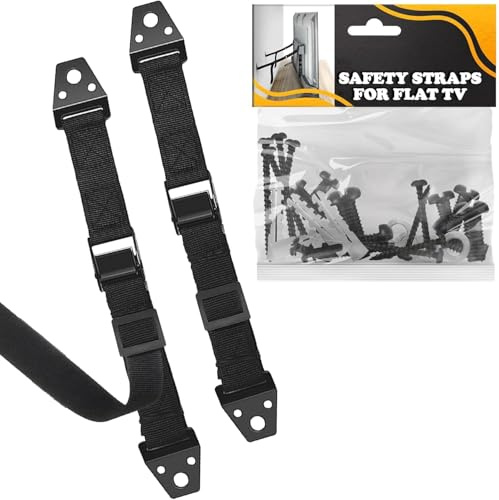 TV Safety Straps for Furniture Anchoring - Anti-Tip TV Straps Safety for Flat Screen, Easy to Setup and Hold-Up to 330 lbs, Adjustable 19-39 Length Flexible Nylon, Wear-Resistant
