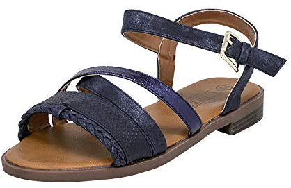 Fitters Footwear That Fits Damen Sandale Lara Lederimitat Sandale mit Schnallen und geflochtenen Riemchen Übergröße (44 EU, Navy)
