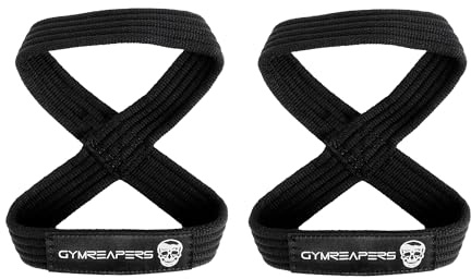 Gymreapers Figure 8 Lifting Straps For Deadlift, Powerlifting, Strongman, & Cross Training (Black, Medium)