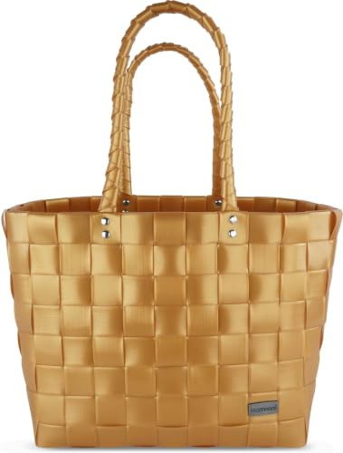 Flecht-/Einkaufskorb - inkl. eingenähter Innentasche für Schlüssel, Handy etc - großer Shopper mit 20 Liter Volumen Farbe Gold