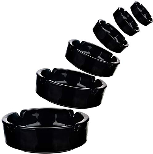 Posacenere in vetro, set da 6 pezzi, con portasigarette, in vetro, trasparente, posacenere per sigarette, impilabile, nero