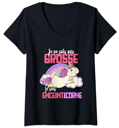 Femme annonce de la grossesse Tee pour femme enceinte Licorne T-Shirt avec Col en V
