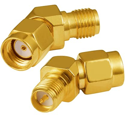 Vecys WiFi RP-SMA Stecker zu Buchse Adapter Winkel rechts 135 ° RF Adapter für Koaxialkabel PCI Karte WiFi Antenne Router Drahtloses WLAN Netzwerk 3G 4G (2 STK.)
