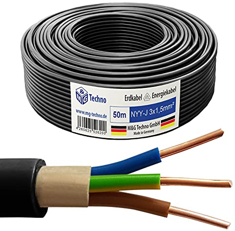 M&G Techno 50m NYY-J 3x1,5 mm² Erdkabel Elektrokabel Beton und Freien Kupfer Made in Germany