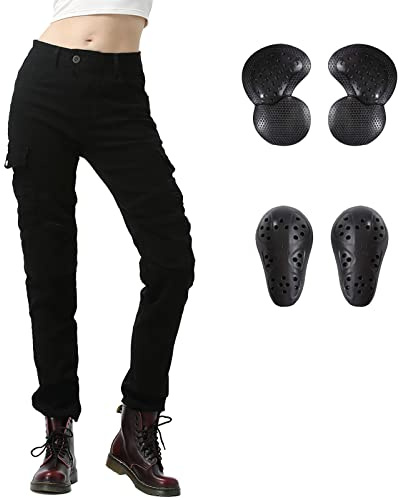 LOMENG Motorcycle Riding Pants Motorcycle Jeans Slim Fit with CE Knee Hip Removable Protectors Armor for Women Black S 28