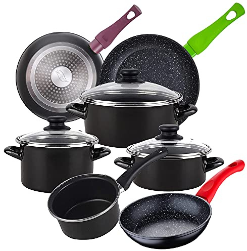 Magefesa Bateria de cocina 7 piezas MAGEFESA Kenia de acero vitrificado con juego de sartenes (20/24/28 cm) Jolie en aluminio forjado