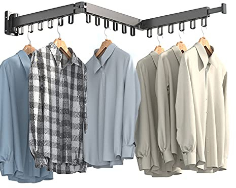 Wäscheständer Wand 3 Abschnitte Faltbar Wandmontage Aluminium Wandtrockner, Ausziehbar Zusammenklappbar Clothes Drying Rack mit 18 Kleiderständer Aufhängering, für Balkon Schlafzimmer Badezimmer