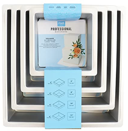 PME - Quadratische Kuchenformen 15, 20, 25, 30 cm x 10 cm tief, 4er-Satz, Silber, SQRB6810124