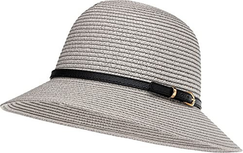 Caspar HT024 eleganter großer Damen Sommerhut Glockenhut mit breiter Krempe und schmalem Gürtelband
