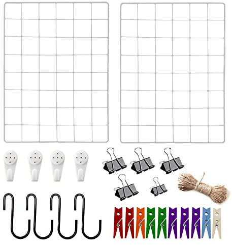 Rejilla de pared, Rejilla de Hierro Multifuncional de Metal de 2 Piezas, Se Puede Colgar En el Dormitorio, La cocina, La oficina, 40 x 30cm, Blanco