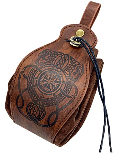 BLESSUME Wikinger PU-Leder Vintage Kordelzugtasche für LARP Ren Farie (braun 1)