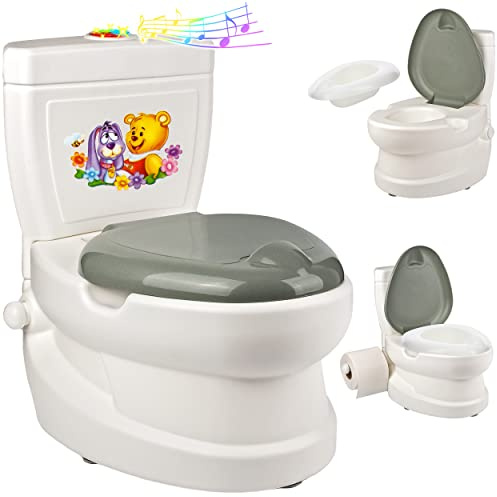 alles-meine.de GmbH Kindertoilette/Töpfchen Spülgeräusch + Licht Pinguin mit Wasserspülung Sound - Nachttopf/Babytopf - mit Deckel - weiß - Musik - Toilettentrainer - B..