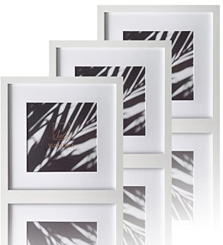 VUVUZULA Bilderrahmen 30x30cm Weiß Holz Quadratisch Fotorahmen Holzrahmen MDF Rahmen mit Passepartout 20x20cm 3er Set