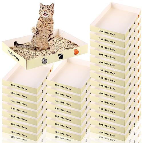 Yaomiao 30 Pack Disposable Cat Litter Box Foldable Cardboard Paper Kitty Tray Travel Portable Kitten Litter Pan Collapsible Low Entry Paper Cat Toilet for Cat Small Pet Indoor Outdoor 13.8 x 10 x 2