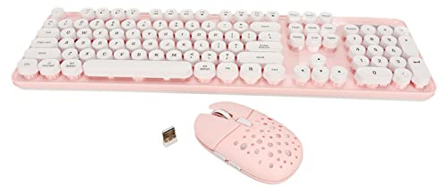 Dilwe Combo de Teclado y Mouse Inalámbricos, Teclado y Mouse Inalámbricos, 2.4G Pure Color Retro, Mouse de Teclado Inalámbrico con Teclas Redondas y Teclado Numérico (Tablero Rosa)