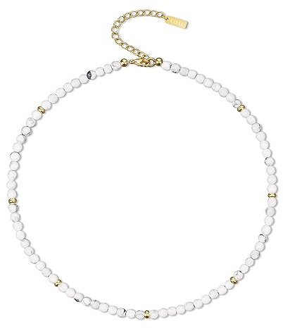 COAI Collar Gargantilla de Perlas Cuentas de Howlita Piedra Natural Semipreciosa