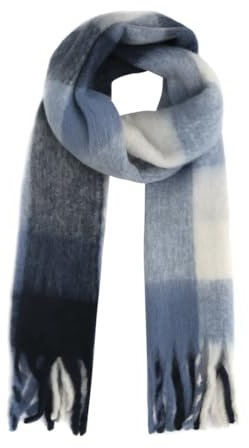 FASHION YOU WANT Damen Web Strickschal mit buntem Karo Muster und langen dicken Fransen, warmer Winter, Stola