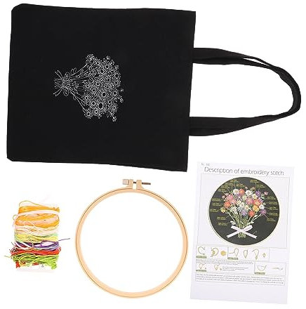 Lurrose 1 Satz Tasche aus Kreuzstich-Segeltuch Stickset für Segeltuchtaschen Kreuztaschen-Kit Ornament-Sets Leinentasche Bastelset Nähset für Anfänger Tragetasche Stickerei Suite Polyester