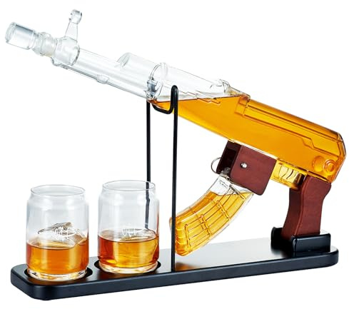 Kollea Birthday Gifts for Men Dad, Whiskey Decanter Sets - Gun Decanter, Detachable Magazine & 2 Bullet Shot Glasses, Liquor Dispenser for Bar, Anniversary Military Present for Brother, Christmas