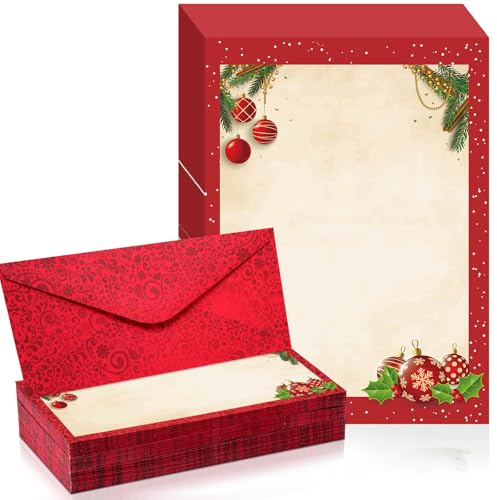 Weekgrat 80 Sets Christmas Stationery Paper with Envelopes 8.5 x 11 Inch Christmas Holiday Paper Envelopes for Holiday Events Notes Invitation Office