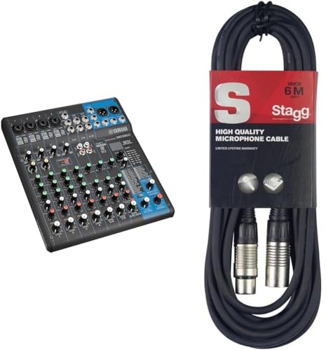 Yamaha MG10XU Mixer Audio - Console di Mixaggio Compatta con 10 Canali d'Ingresso e Preamplificatori Microfonici D-PRE & Stagg Cavo da microfono a mixer SMC6 da 6 metri XLR (m) -XLR (f), nero