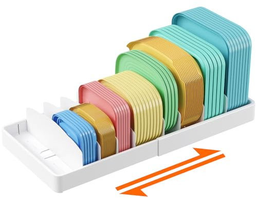 Lifewit Ausziehbare Topfdeckel Frischhaltebox Lagerung, 1 Stück Lunchbox Deckel Aufbewahrung Organizer Küche Topfdeckelhalter Schrank, 34–62 cm mit 8 Verstellbar Trennwand