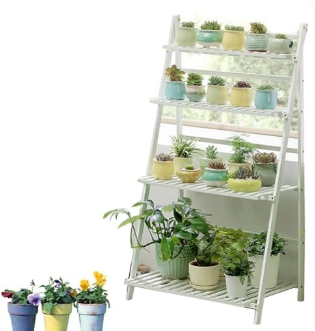DODOBD Meuble Plante,Support Jardiniere Balcon,Support en Bois pour Plantes à Plusieurs étages,Support à Fleurs en échelle,Support Plantes Interieur,Pliable Supports pour Plantes
