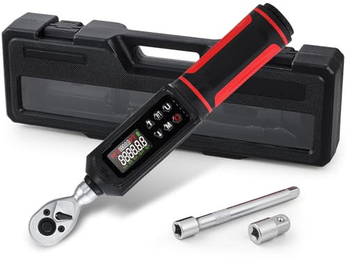 Mxmoonfree Digital Torque Wrench 1/4 Drive (0.33-22.1Ft.Lb/0.45-30N.m), ±1% Accuracy Electronic Torque Wrench Set with Vibration, Buzzer and LED Flash Notification for Bike Motorcycle Car Care
