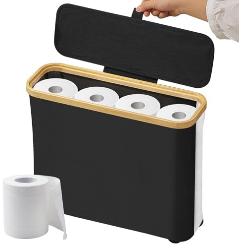 PRITOK Almacenamiento de papel higiénico: almacenamiento de papel higiénico, caja de almacenamiento de baño, almacenamiento de papel higiénico con ventana transparente, caja de almacenamiento plegable