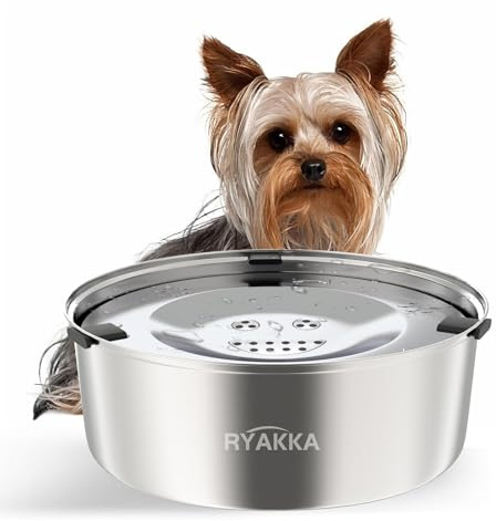 RYAKKA Wassernapf für Hunde, 1 l, Edelstahl, kompakt, für Welpen und Kätzchen, spritzwassergeschützt, schwimmender Spender, langsamer Futterspender für gesundes Trinken