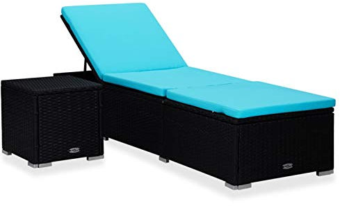 Xichuzi Sonnenliege mit Auflage und Teetisch Poly Rattan Blau, Gartenliege, Liegestuhl, Sonnenstuhl, Sonneninsel Outdoor, Liegen, Gartenmöbel, Bäderliege, Relaxliege - 310227