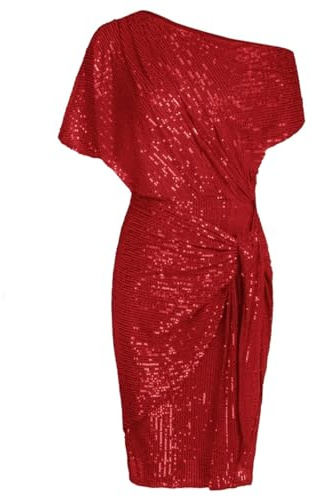 OBiQuzz aftonklänningar dam en-axel festklänning paljetter cocktailklänningar paljetter klänningar för kvinnor bodycon party pennklänning omlottklänning festlig glitterklänning miniklänning