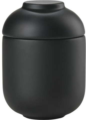 Zone Denmark Sensu Keramikdose mit Deckel fürs Bad, Deko Badezimmer, Badezimmer Organizer, Hübsche Dose für Aufbewahrung, aus Keramik, Durchm. 6,5 cm, Höhe 9 cm, Schwarz