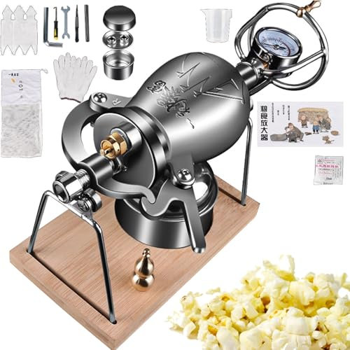 KYZTMHC Chinese Popcorn Maker Pressure, Stainless Steel Popcorn Maker, Old-Fashioned Popcorn Poppers, with Precision Pressure Gauge and Base, for Home Party(268ml)