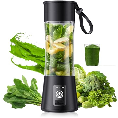 Mixeur portable sans fil pour smoothies et milkshakes – Mélangeur de taille personnelle léger et rechargeable, tasse à jus sans BAP de 380 ml avec 6 lames, fraîchement pressé pour Sprots/pique-nique