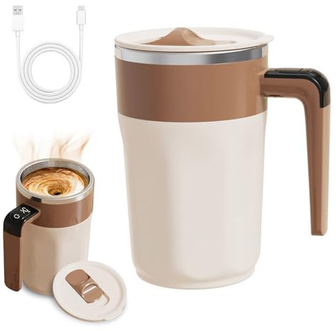 Lotvic Self Stirring Mug, 400ML Self-Stirring Coffee Mug with Lid, Automatic Magnetic Stirring Coffee Cup with LCD Temperature Display, Electric Mixing Cup for Coffee, Milk, Tea, Hot Chocolate