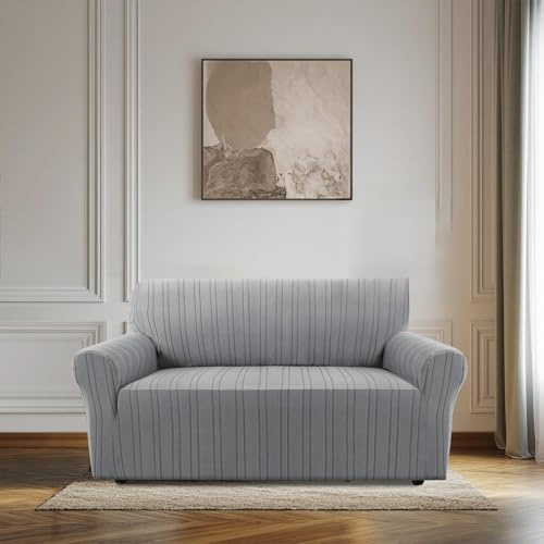 BellaHills Strecken Sofabezug 2 Sitzer (135-165CM) Superweich Elasthan Sofaüberwurf für Hunde Haustier Couchbezug Möbelschutz mit Armlehne, Grau