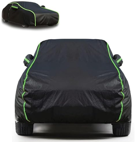 XMYAN Car Covers Made for Peugeot 308 III 2021-2024, Car Cover with Zip Reflective Strips Oxford Fabric Material Waterproof Outdoor Full Car Cover for Winter Rain and Snow Proof All Seasons(Black)