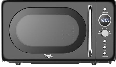 Total Chef Mikrowellenherd, 20 l, 700 W, Retro-Mini-Öfen, digitales LED-Display, 8 voreingestellte Modi, 5 Kochleistungsstufen, 60 Minuten-Timer, abnehmbarer Glas-Drehteller, Arbeitsplatte
