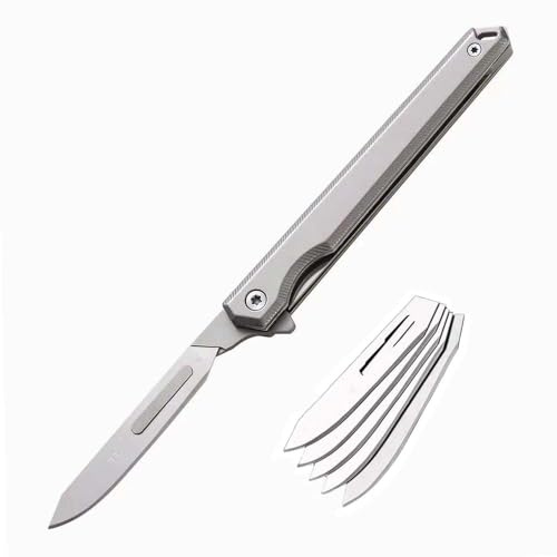Klappmesser, Skalpell Schlüsselanhänger Messer Schnitz Taschenmesser mit 6 auswechselbare Klingen Figur 60, Klein EDC Messer Outdoor, Stahl Zweihandmesser multitool Allzweckmesser pocket neck knife