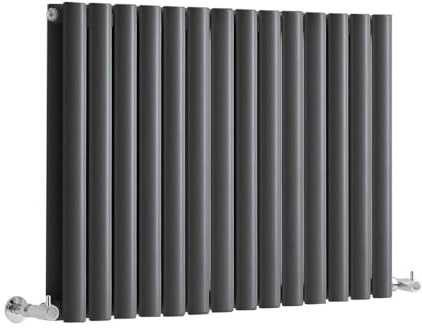 MILANO Anthracite Horizontal Double Oval Panel Radiator 600 x 826mm