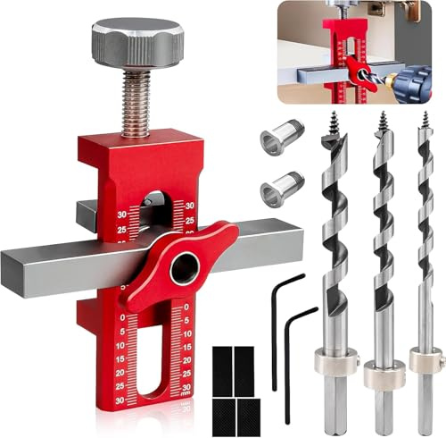 Cabinet Door Installation Jig, 2-in-1 Adjustable Aluminium Alloy Positioning and Mounting Tool with Drilling Guide for Cabinet Doors, Wardrobes and Bookcases with 3 Drill Bits